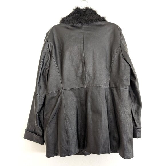 TERRY LEWIS Detachable Coat Women's L Black‎ Leather Faux Fur 2 In 1 Pockets - Picture 3 of 16